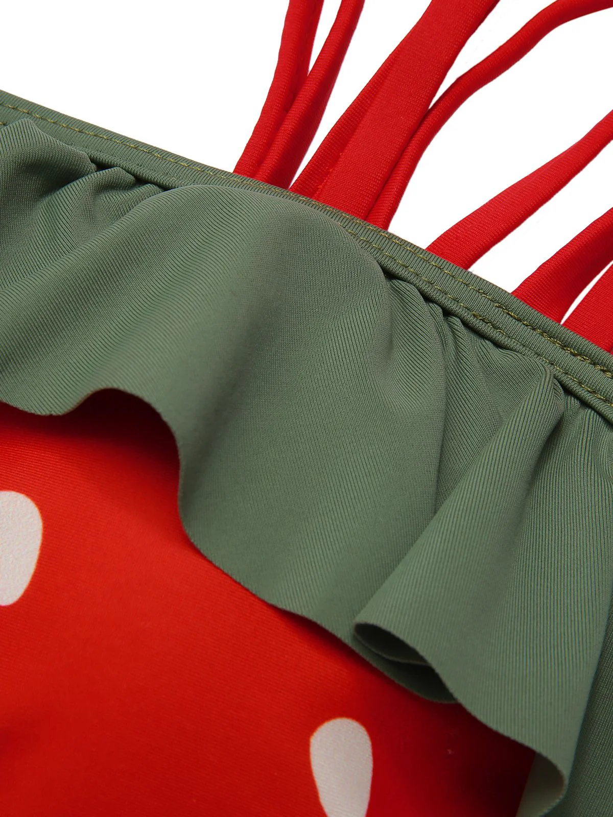 [Plus Size] Red 1950s Strawberry Ruffle Strap Swimsuit - Image 5