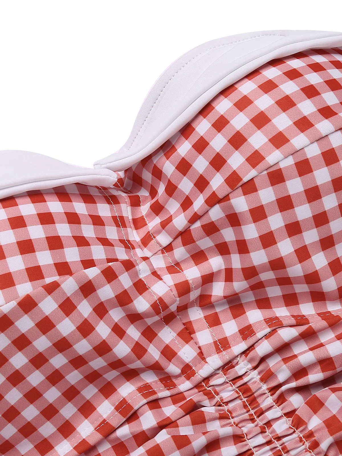 [Plus Size] Yellow 1950s Check Halter Bowknot One-piece Swimsuit - Image 5