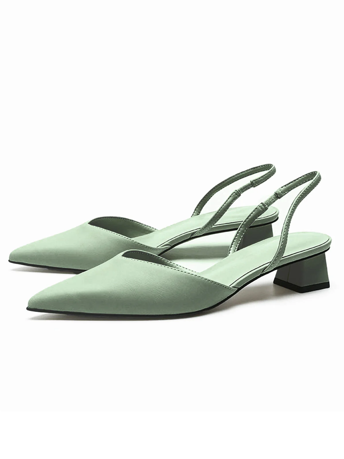 Pointed-Toe Solid Slingback Strap Low Block Shoes