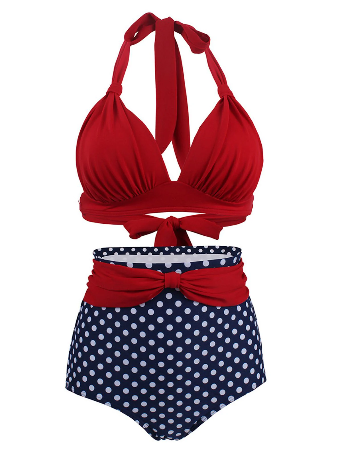 1950s Polka Dot Pleated Halter Bikini - Image 6