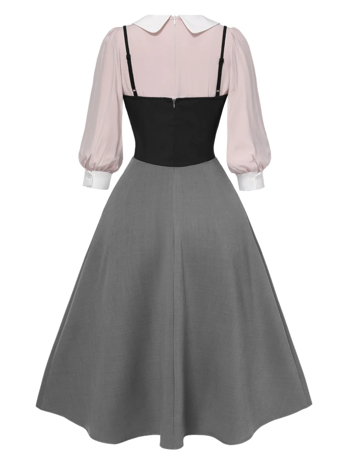 [Pre-Sale] 2PCS 1940s Colorblock Pink Blouse & Gray Dress - Image 4
