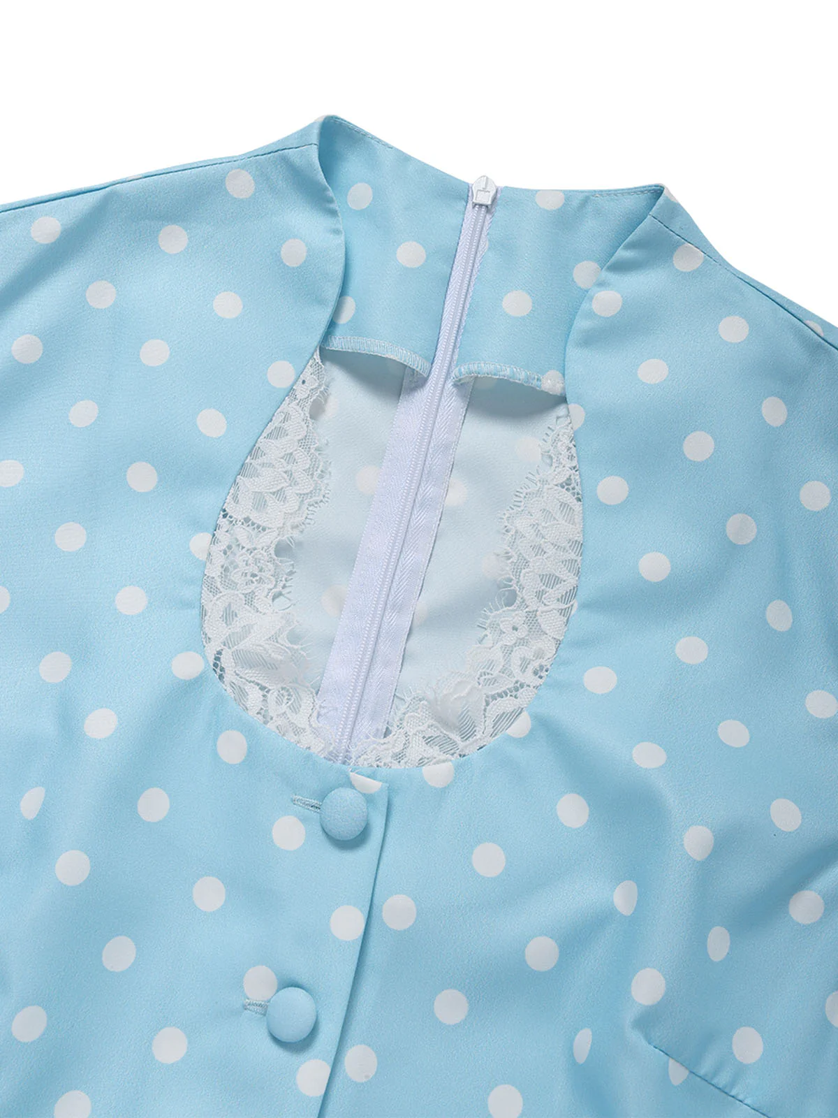 [Pre-Sale] Blue 1950s Polka Dot Keyhole Tulip Sleeve Belted Dress - Image 6