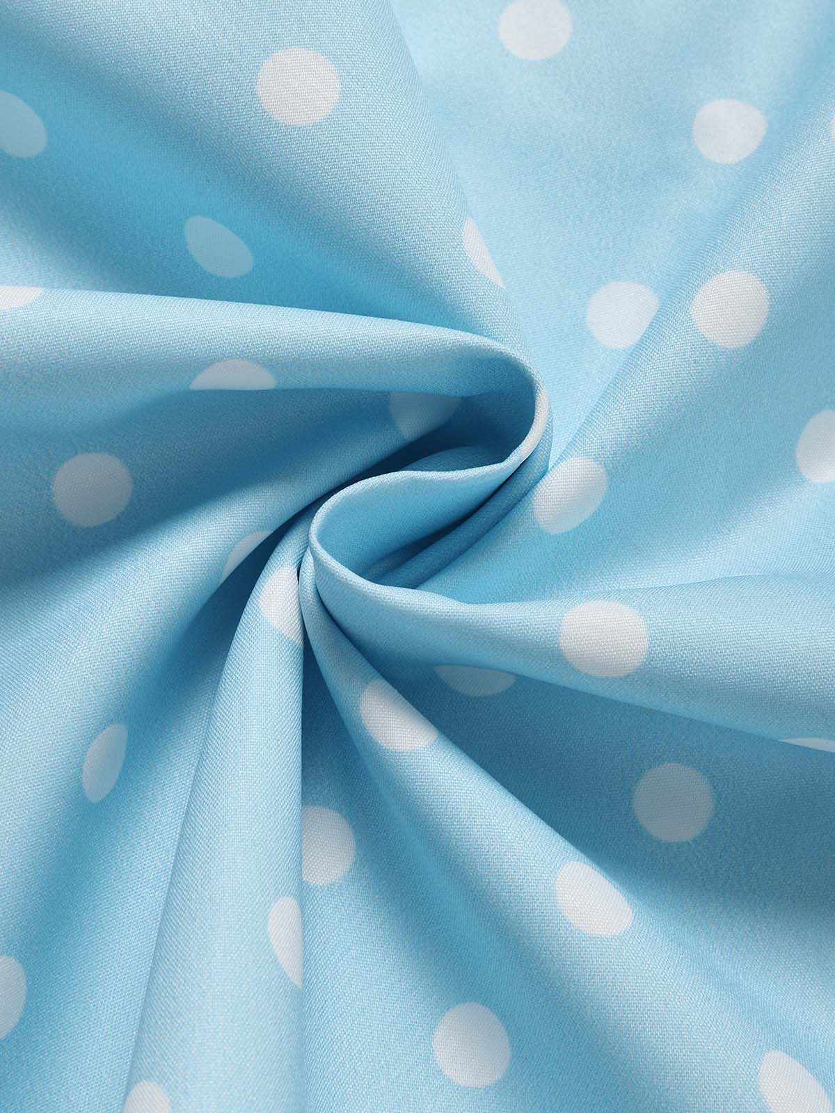 [Pre-Sale] Blue 1950s Polka Dot Keyhole Tulip Sleeve Belted Dress - Image 8