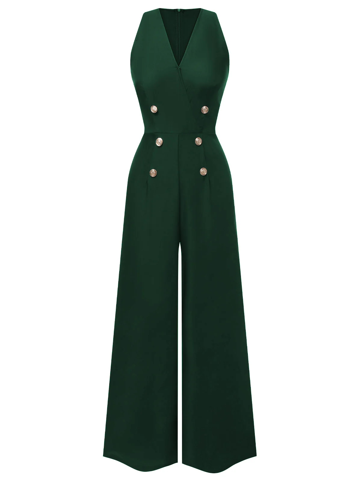 [Pre-Sale] Black 1950s Sleeveless Buttoned Solid Jumpsuit - Image 7