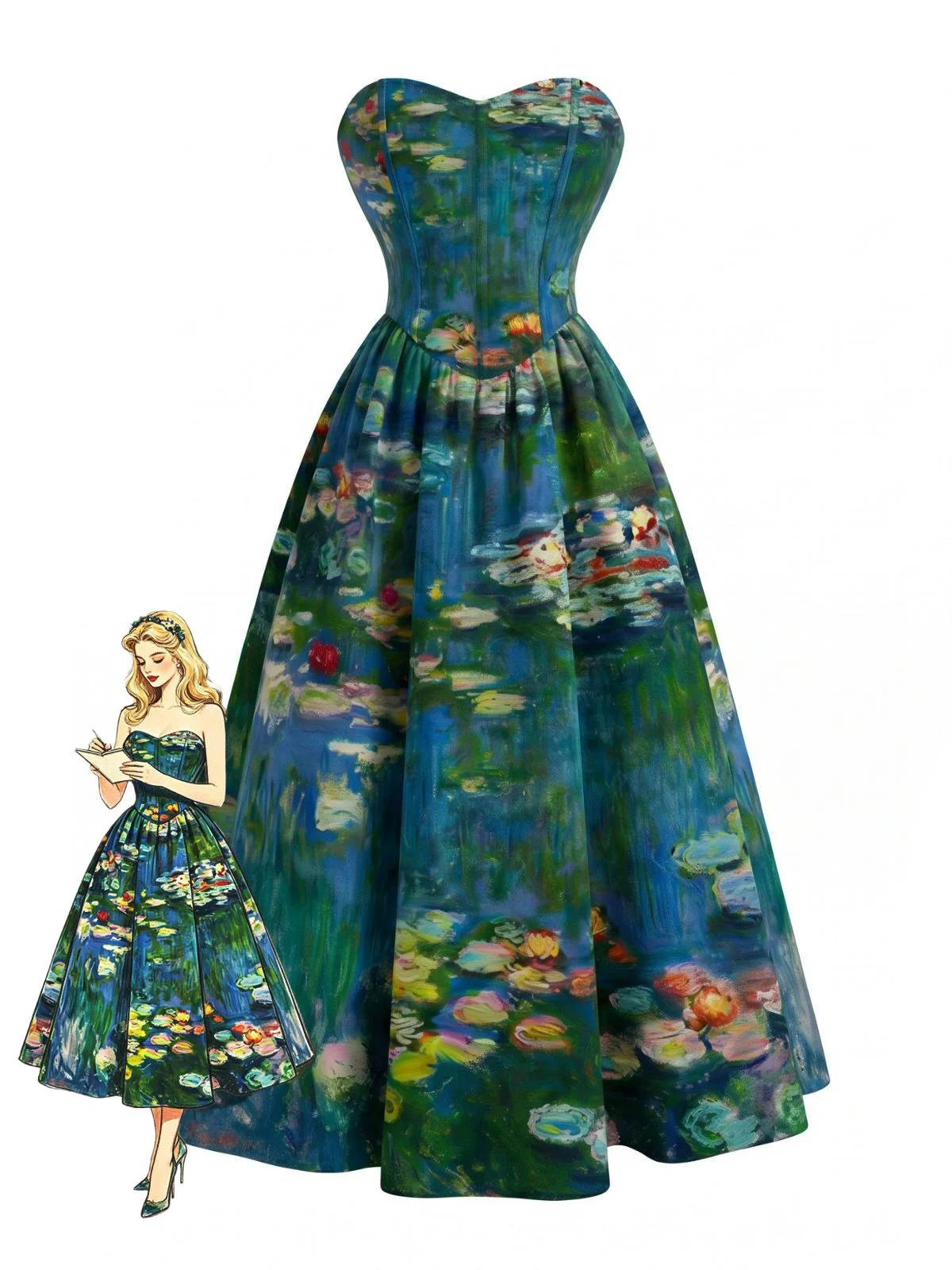 [Pre-Sale] Pale Green 1950s Water Lily Sweetheart Strapless Dress - Image 3