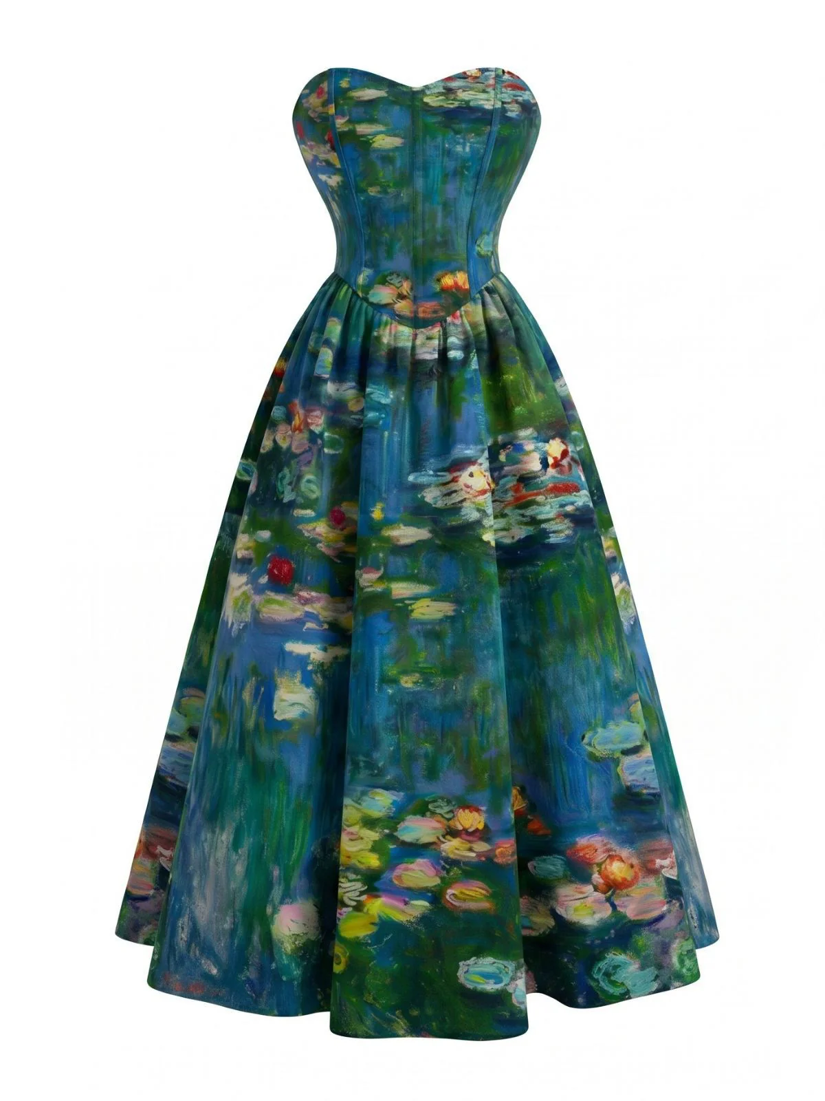 [Pre-Sale] Pale Green 1950s Water Lily Sweetheart Strapless Dress - Image 4