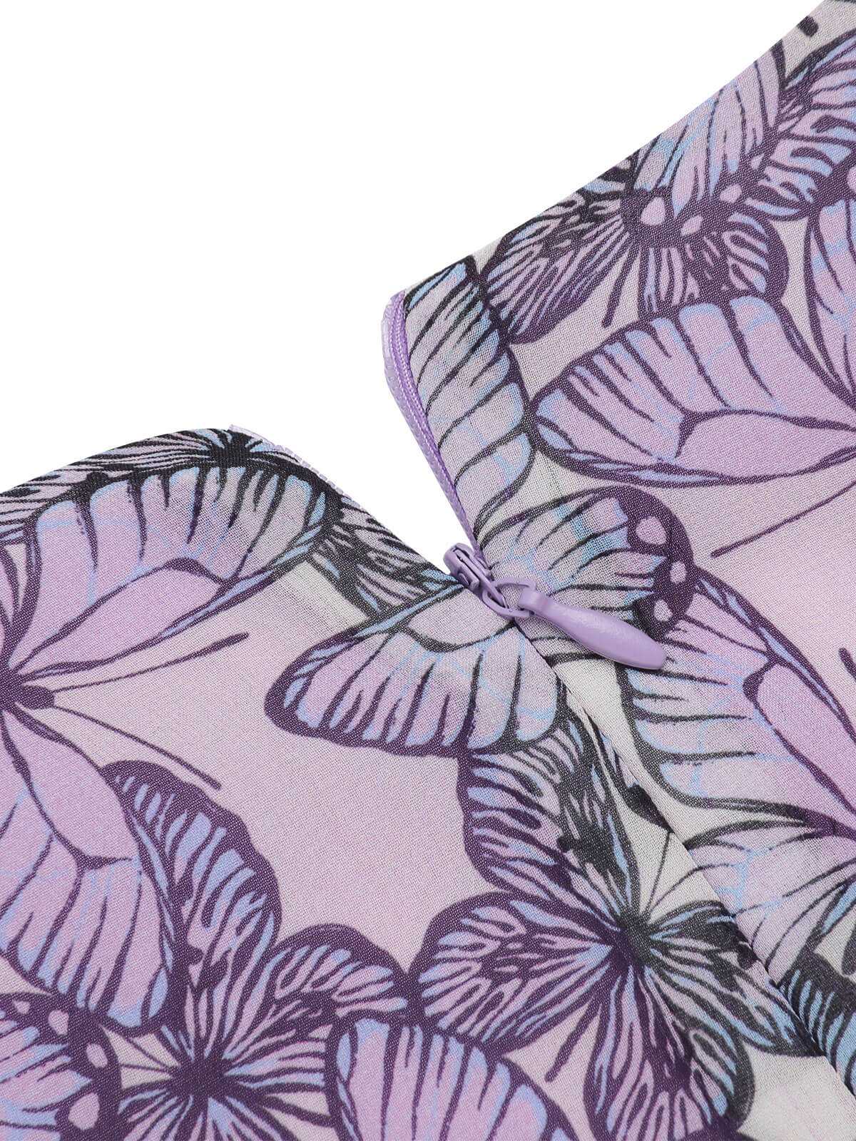 Purple 1930s Butterfly V-Neck Sleeveless Dress - Image 6