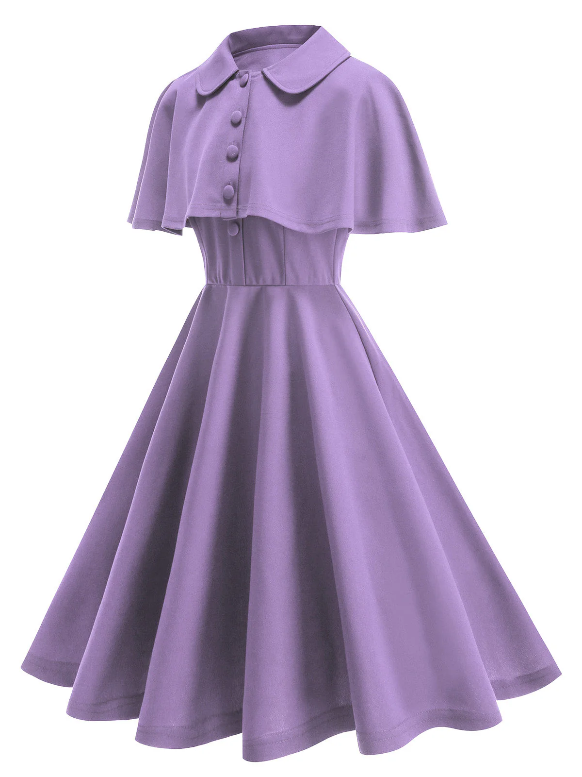Purple 1950s Solid Lapel A-Line Dress & Cape - Image 3