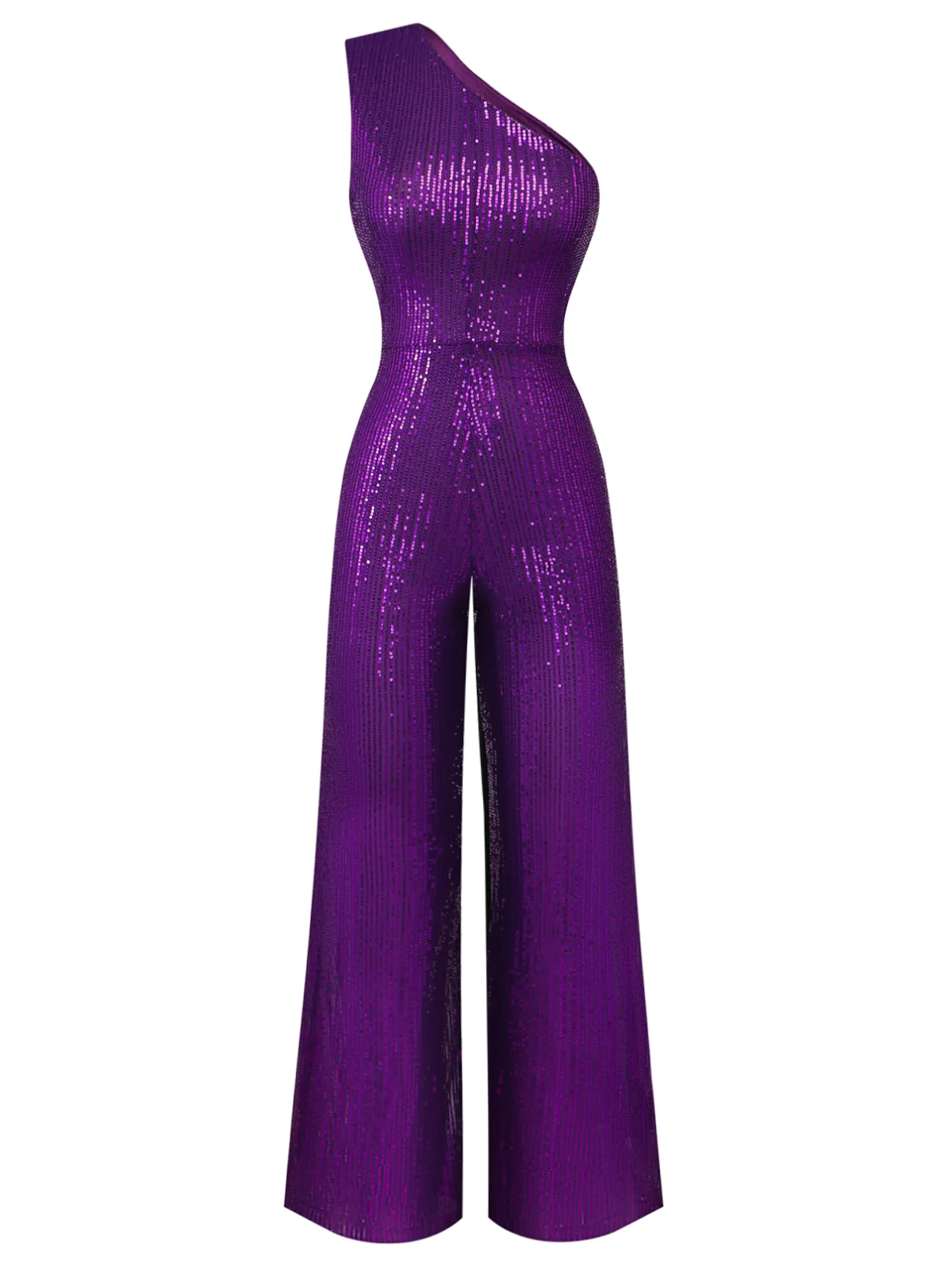 Purple 1970s Sequin One-Shoulder Jumpsuit