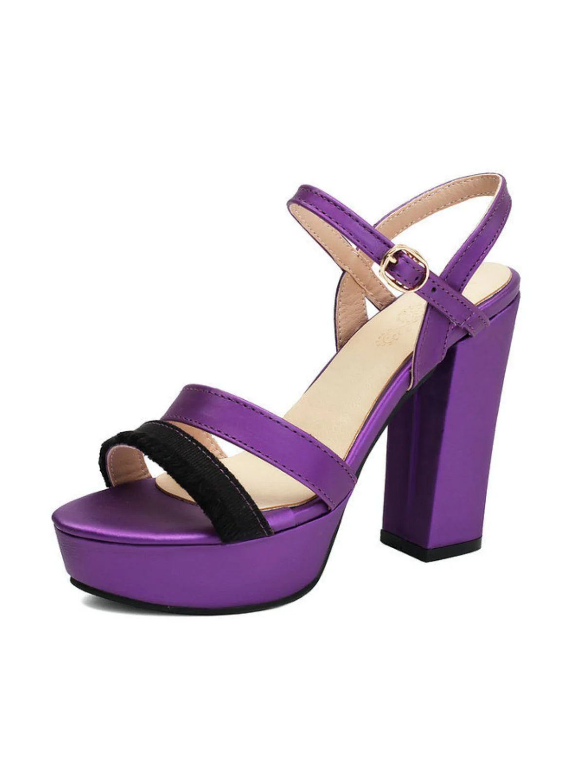 Purple Platform Open Toe Ankle Strap Block Heel Sandals