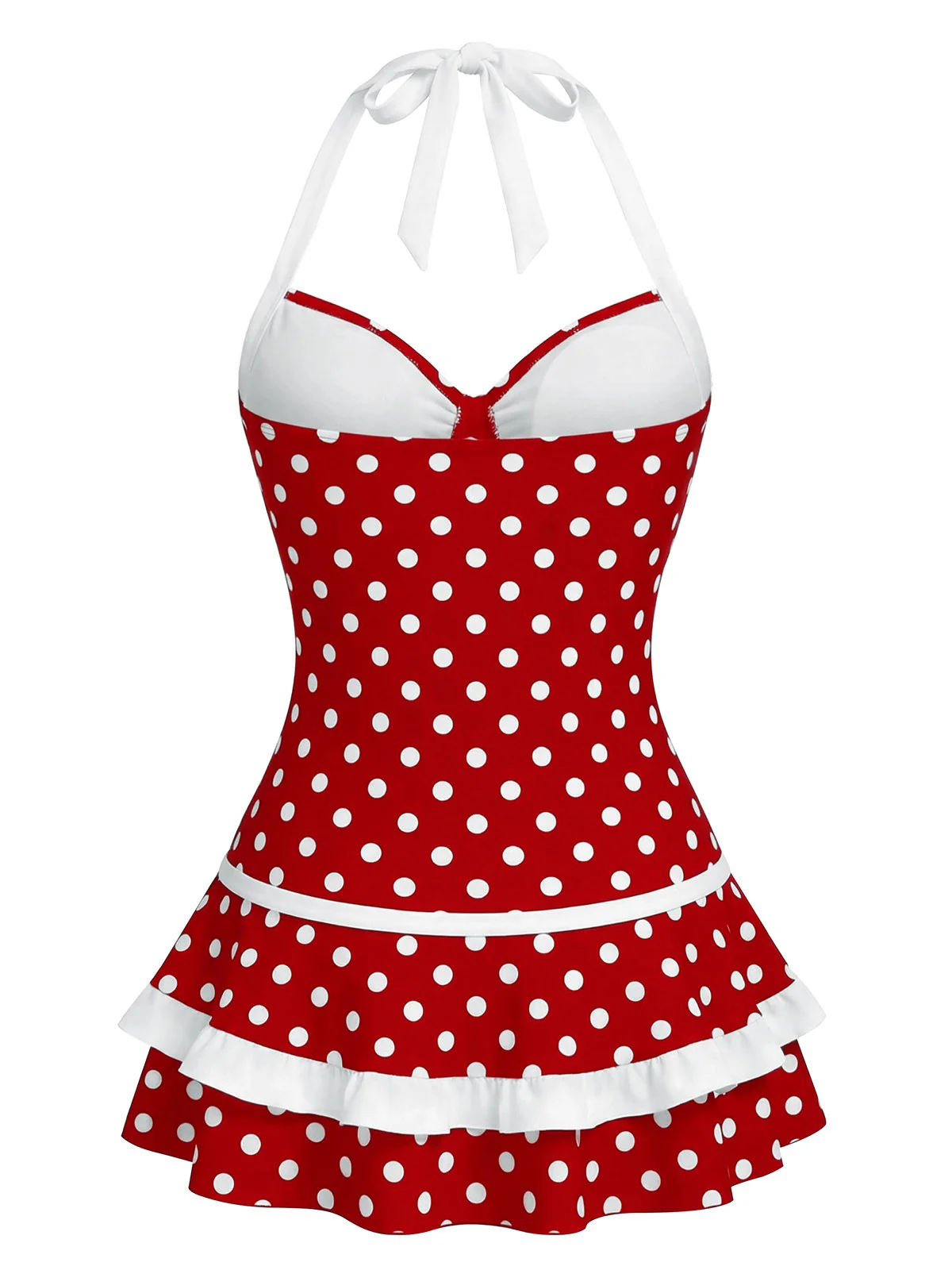Blue 1940s Halter Bow Polka Dot Swim Dress - Image 8