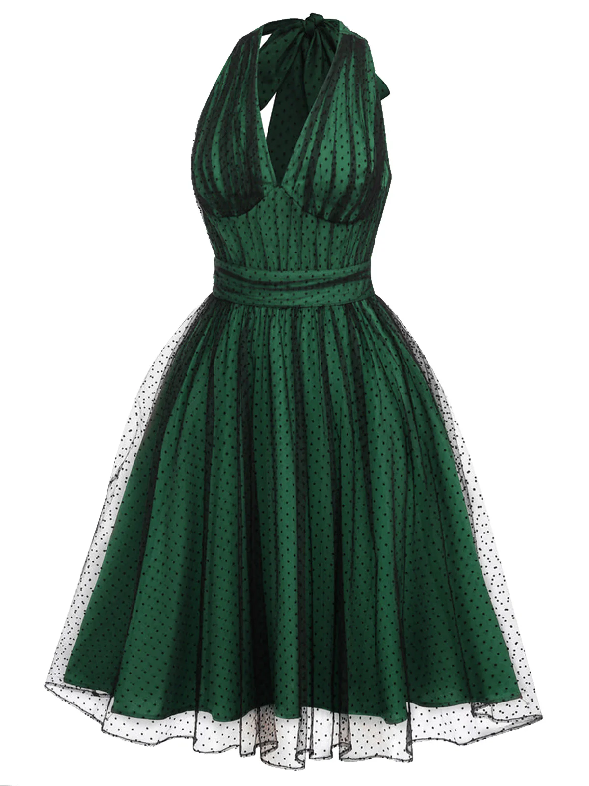 Red 1950s Dots Mesh Swing Dress - Image 12