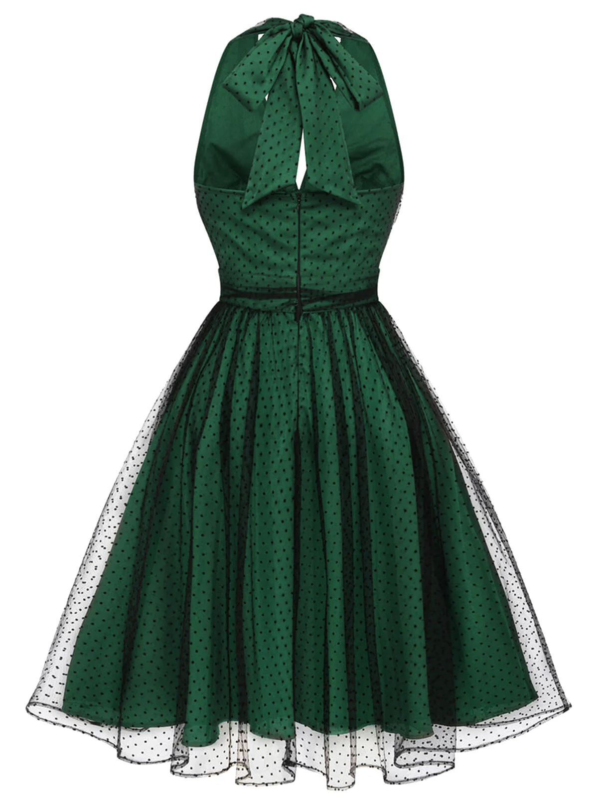 Red 1950s Dots Mesh Swing Dress - Image 13