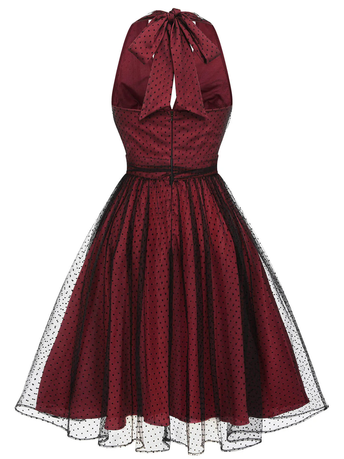 Red 1950s Dots Mesh Swing Dress - Image 5
