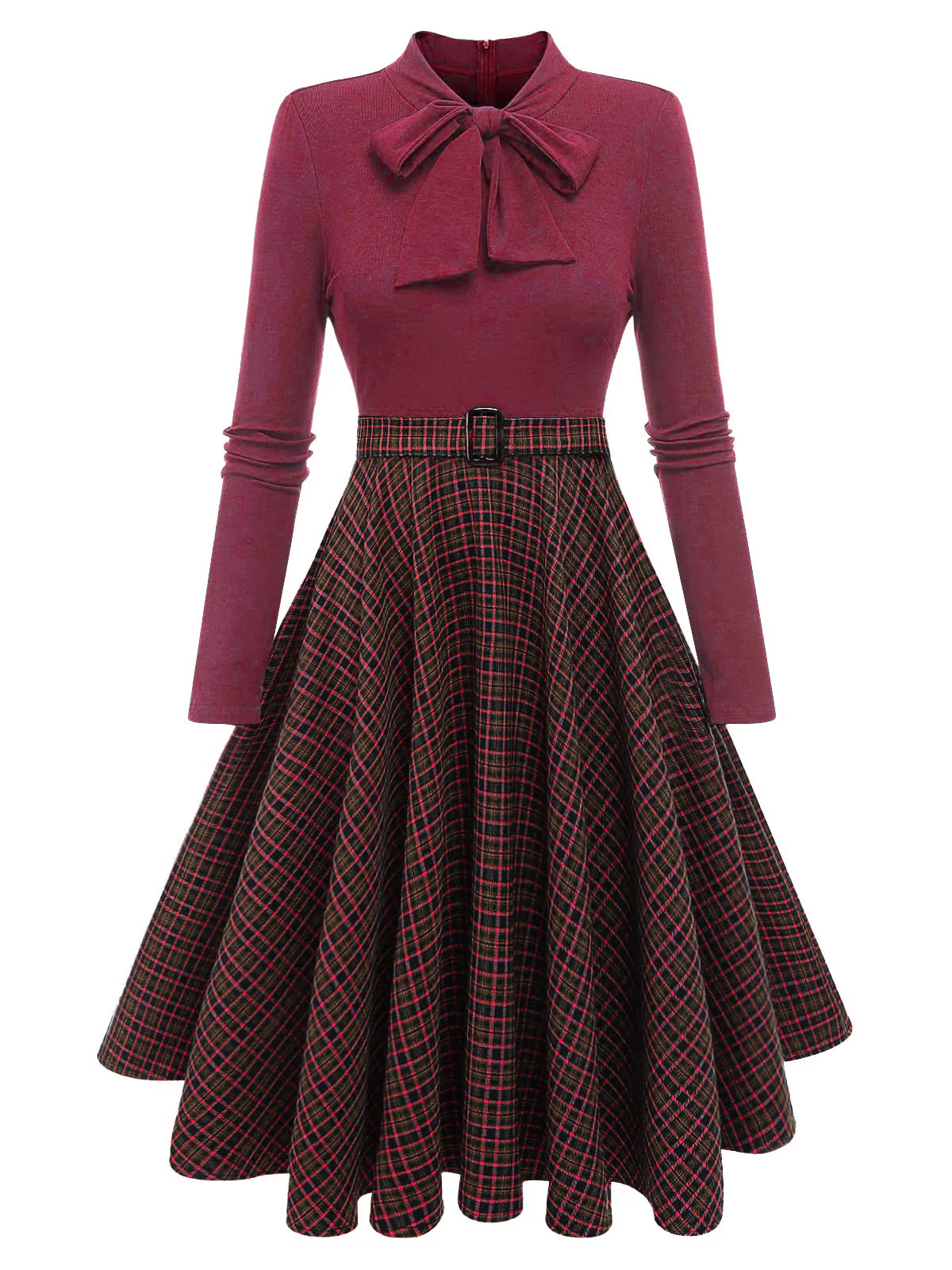 Dark Green 1950s Plaid Knitting Dress - Image 9