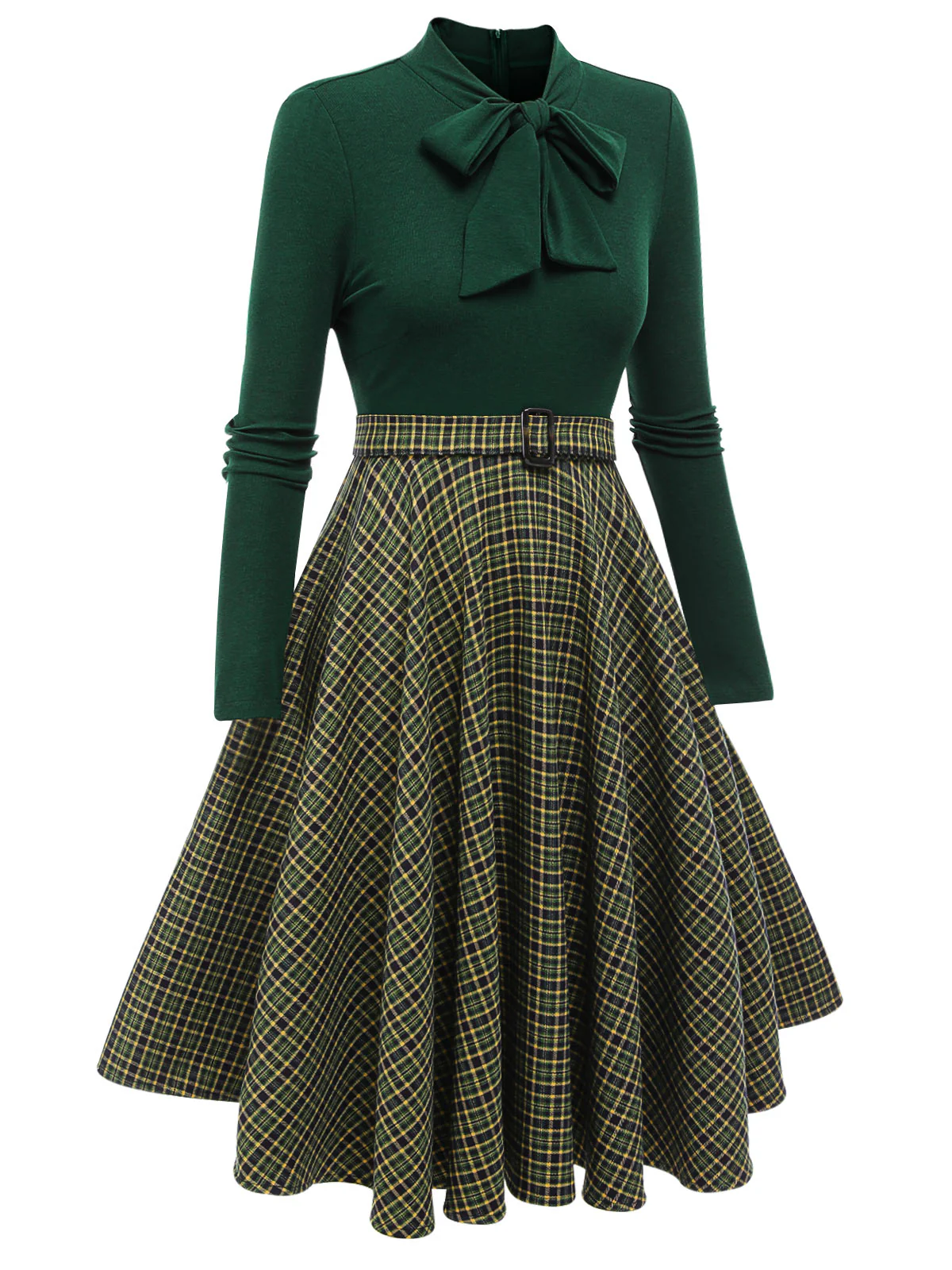 Dark Green 1950s Plaid Knitting Dress - Image 4