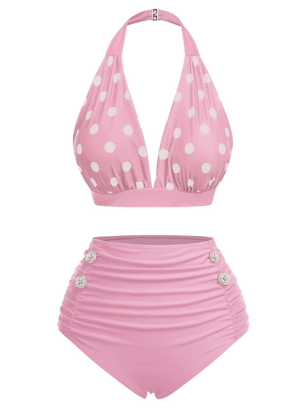 Red 1950s Polka Dot Halter Separate Swimsuit - Image 8