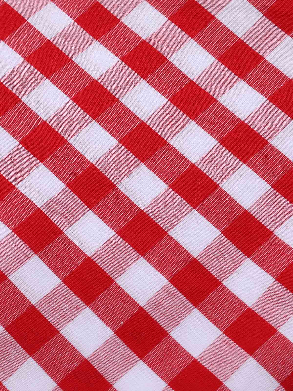 Red 1950s Strawberry Plaid Suspender Romper - Image 7
