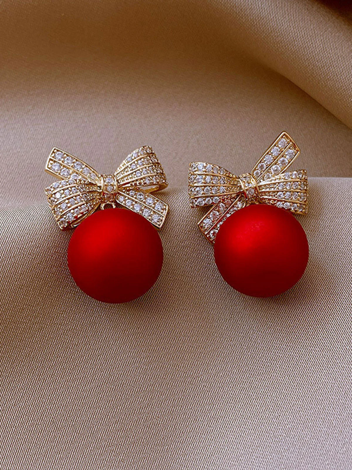 Red Christmas Bow Diamond Earrings