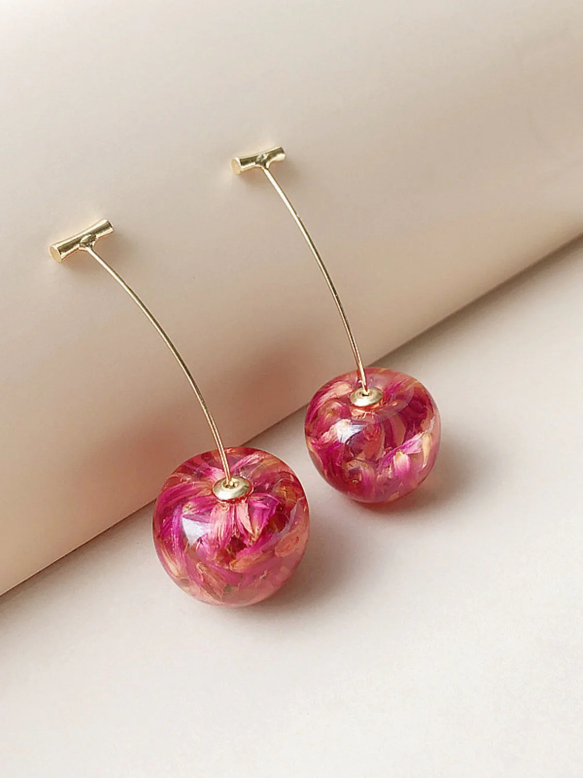 Red Dried Flower Cherry Drop Earrings