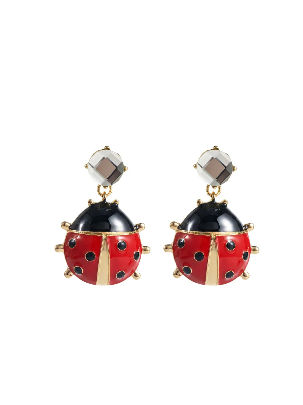 Red Ladybug Crystal Gold Drop Earrings - Image 2