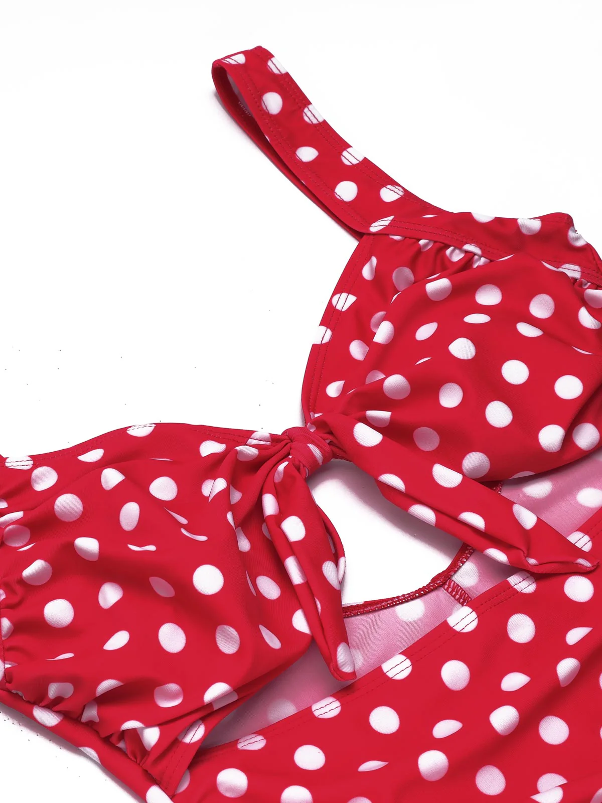 Red 1940s Polka Dot Strap One-Piece Swimsuit - Image 4