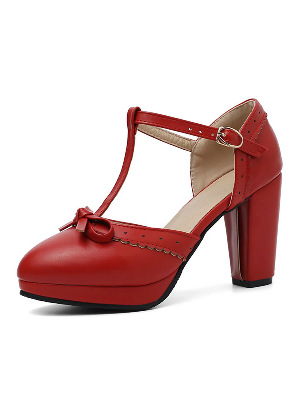 Retro Bow T-Strap High Heels Shoes - Image 2