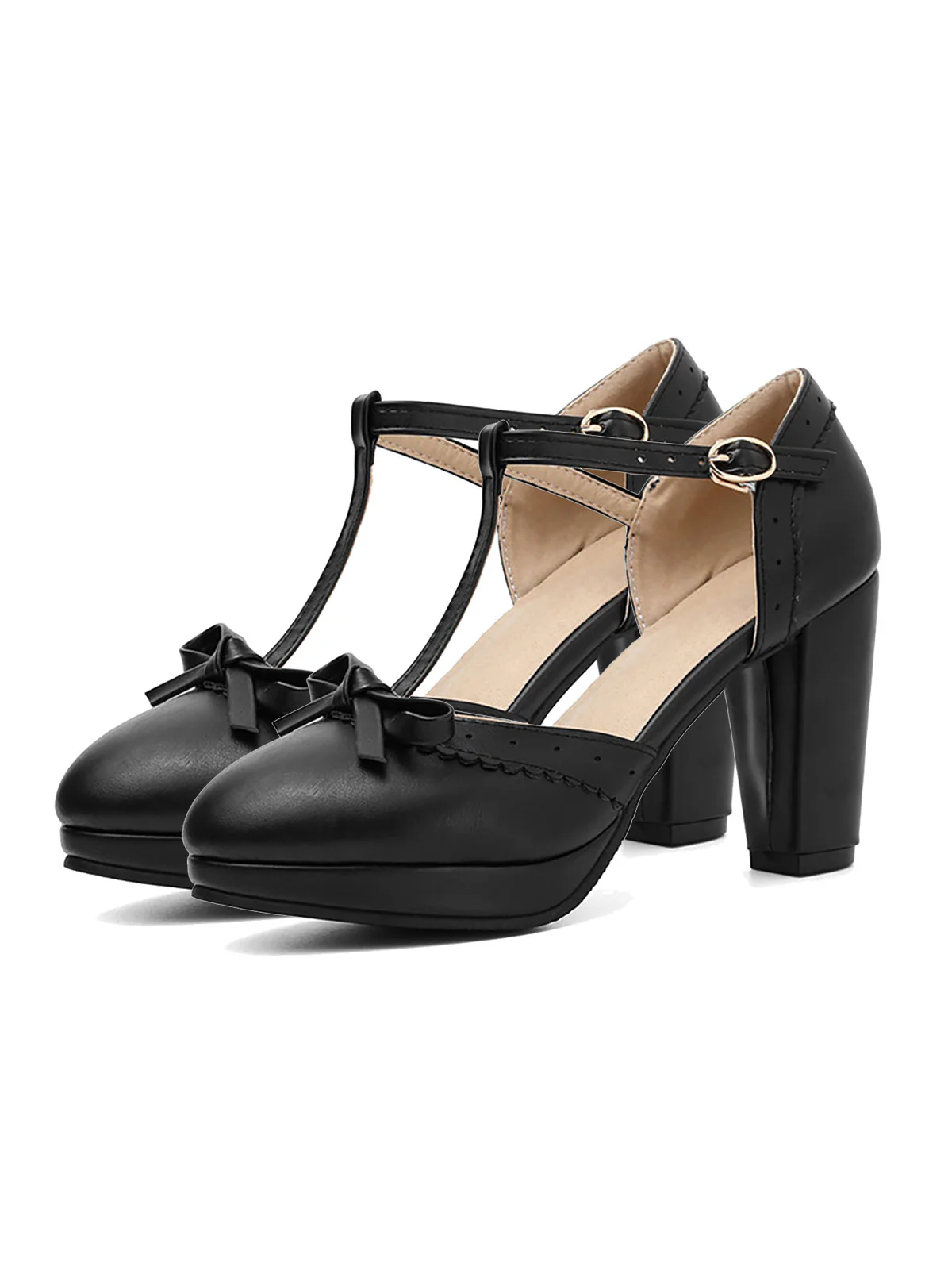 Retro Bow T-Strap High Heels Shoes - Image 8