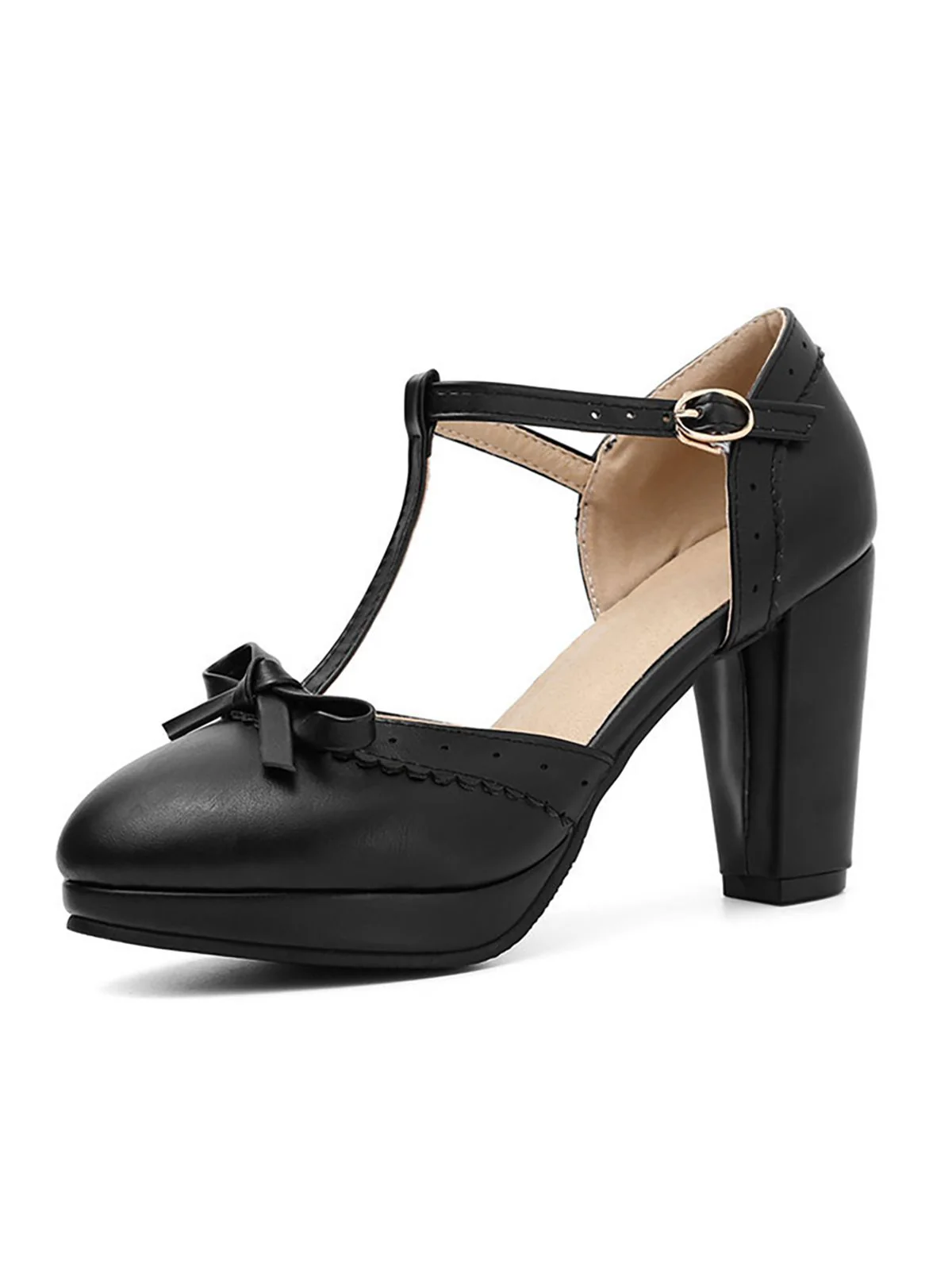 Retro Bow T-Strap High Heels Shoes - Image 11