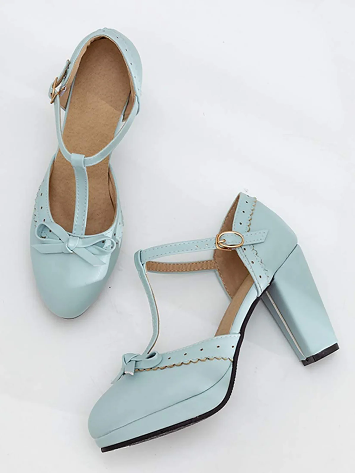 Retro Bow T-Strap High Heels Shoes - Image 5