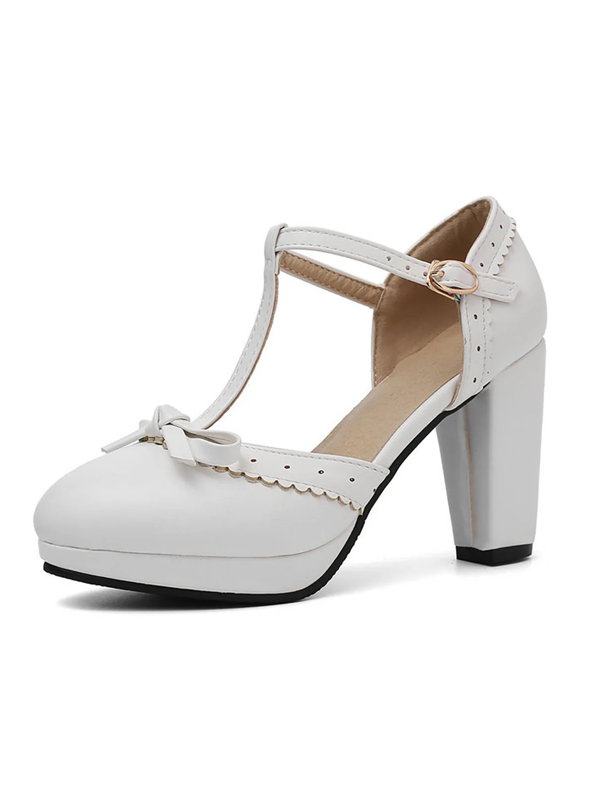 Retro Bow T-Strap High Heels Shoes - Image 9