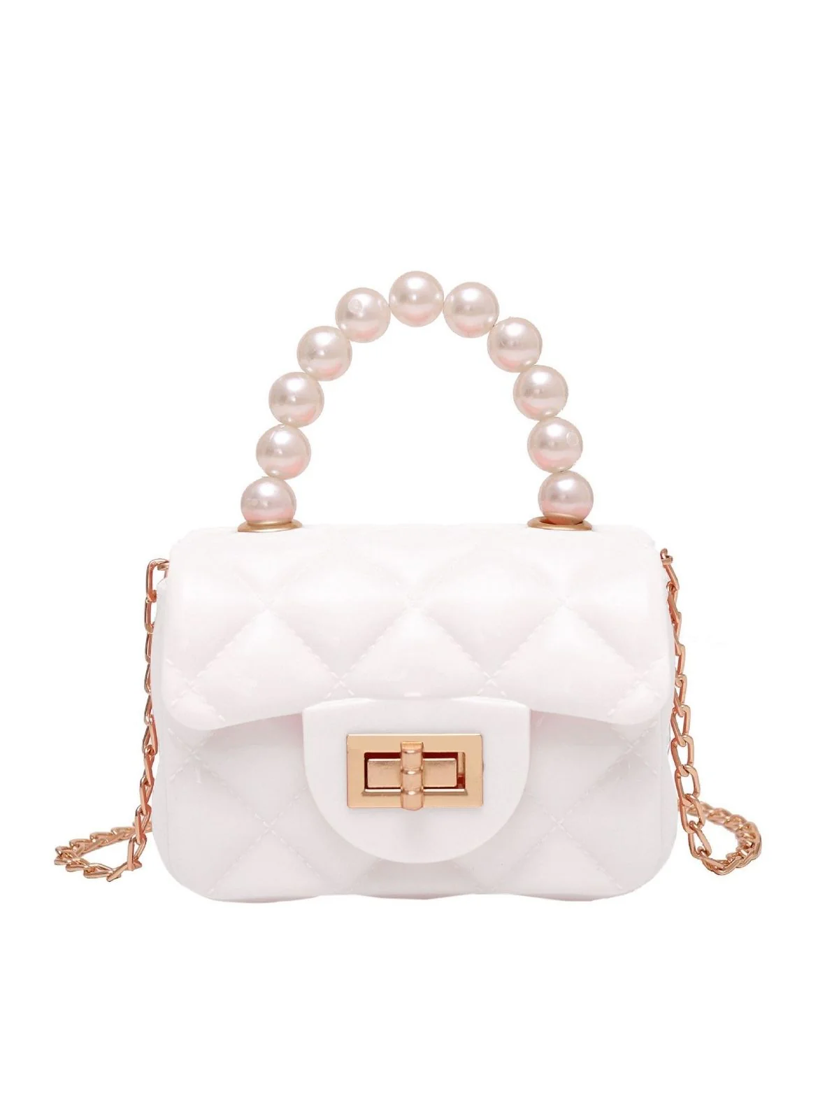 Retro Pearl Argyle Chain Strap Mini Handbag - Image 2