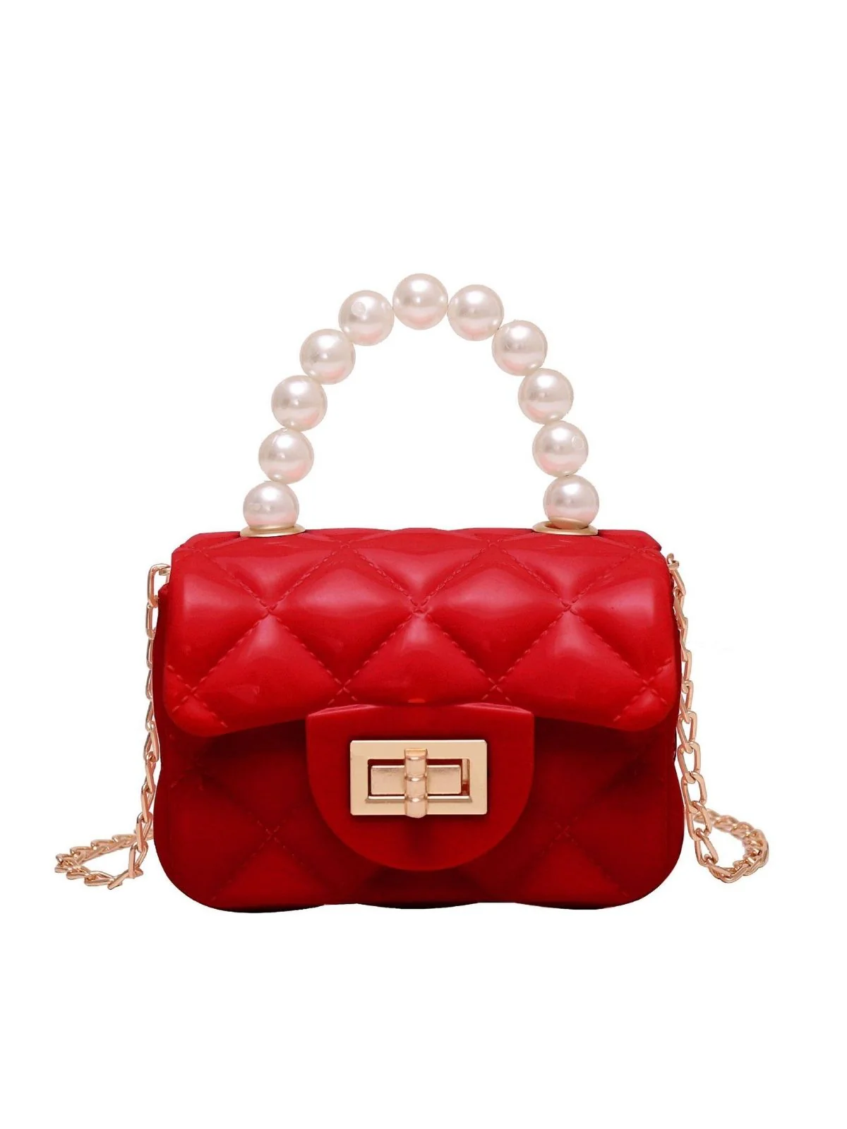 Retro Pearl Argyle Chain Strap Mini Handbag - Image 4