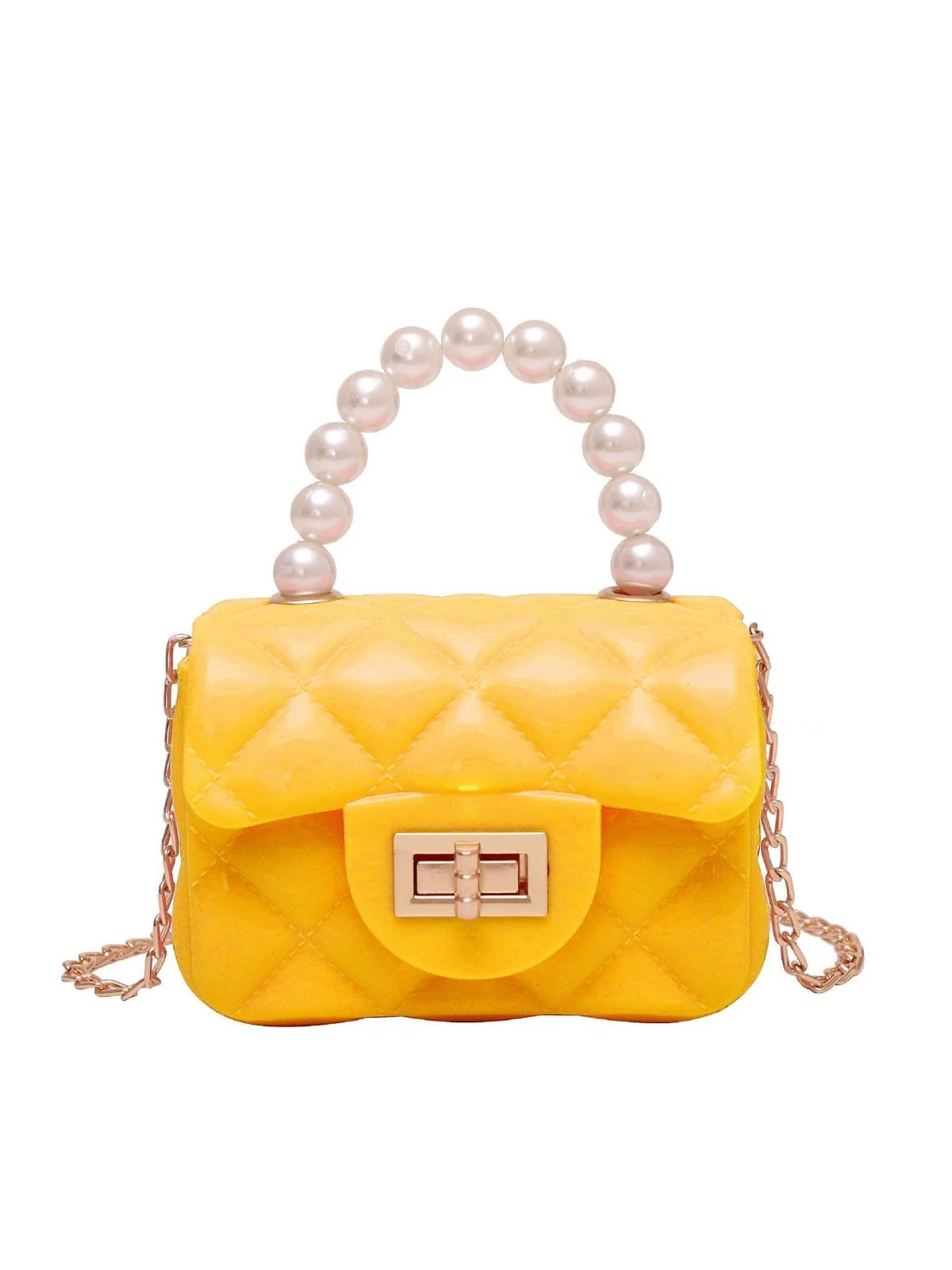 Retro Pearl Argyle Chain Strap Mini Handbag - Image 5