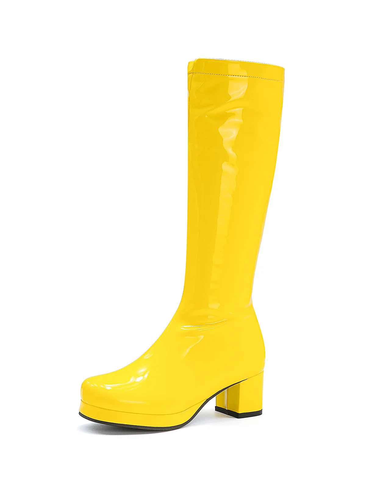 Retro Shiny Patent Leather Thigh-High Boots - Image 20