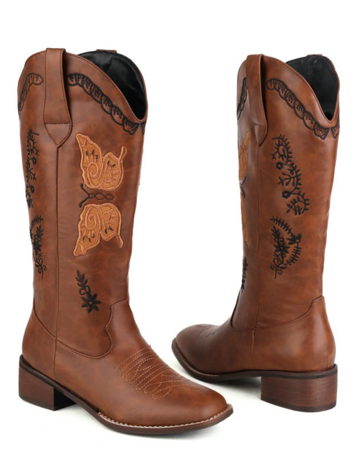 Retro Solid Leather Long Heel Boots - Image 2