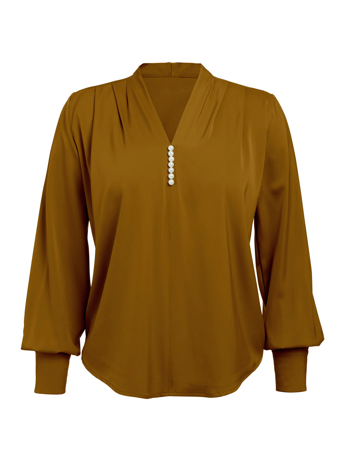1930s Retro Solid V-neck Puff Sleeve Blouse - Image 5