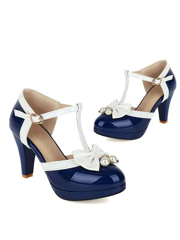 Retro T-Strap Bow High Heel Shoes - Image 3