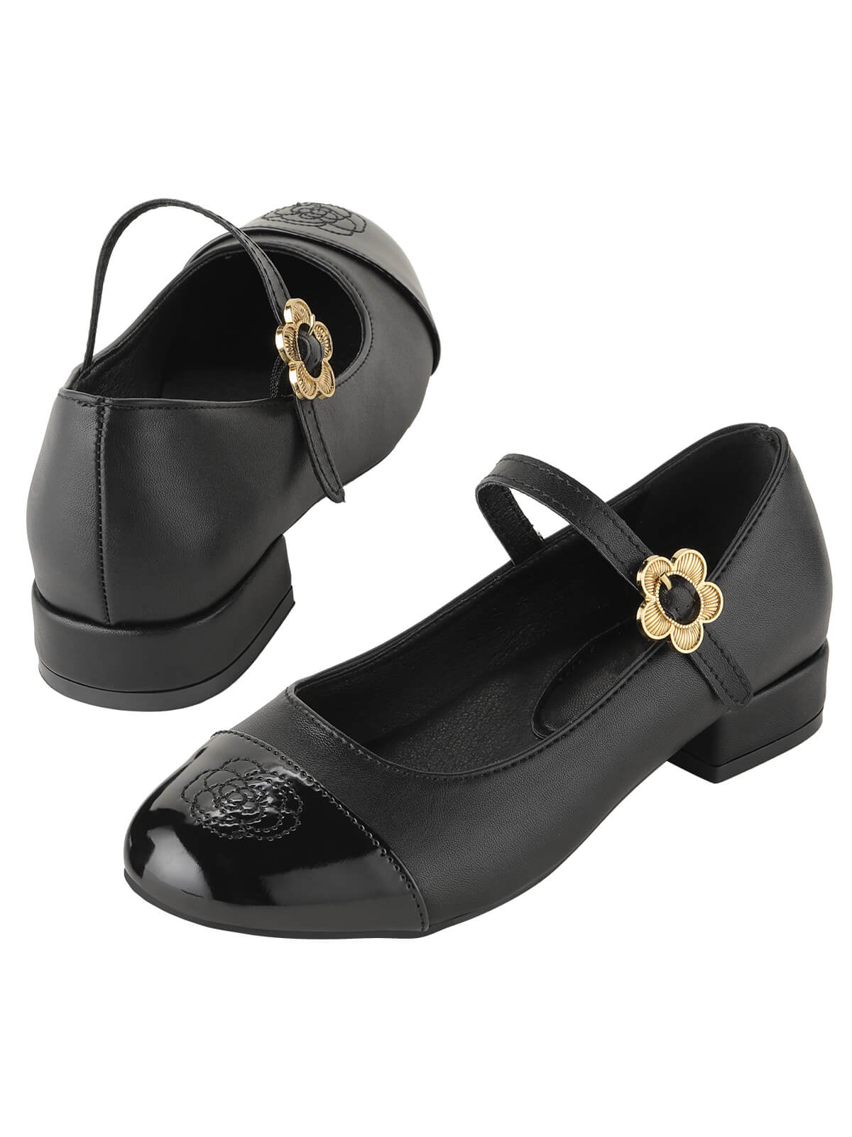 Round Toe Flower Buckled Shoes - Image 2