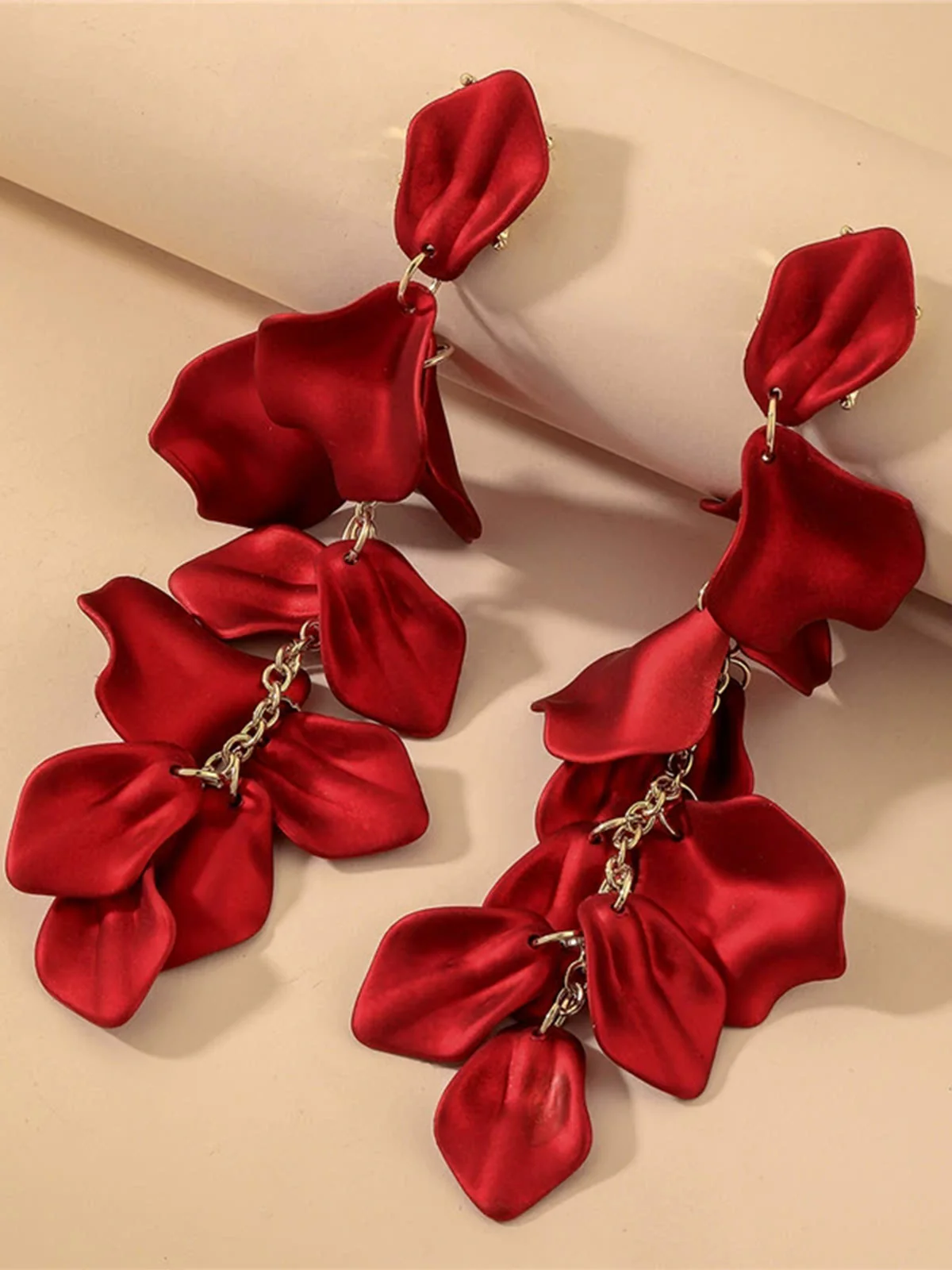 Satin Petal Flower Drop Earrings - Image 4