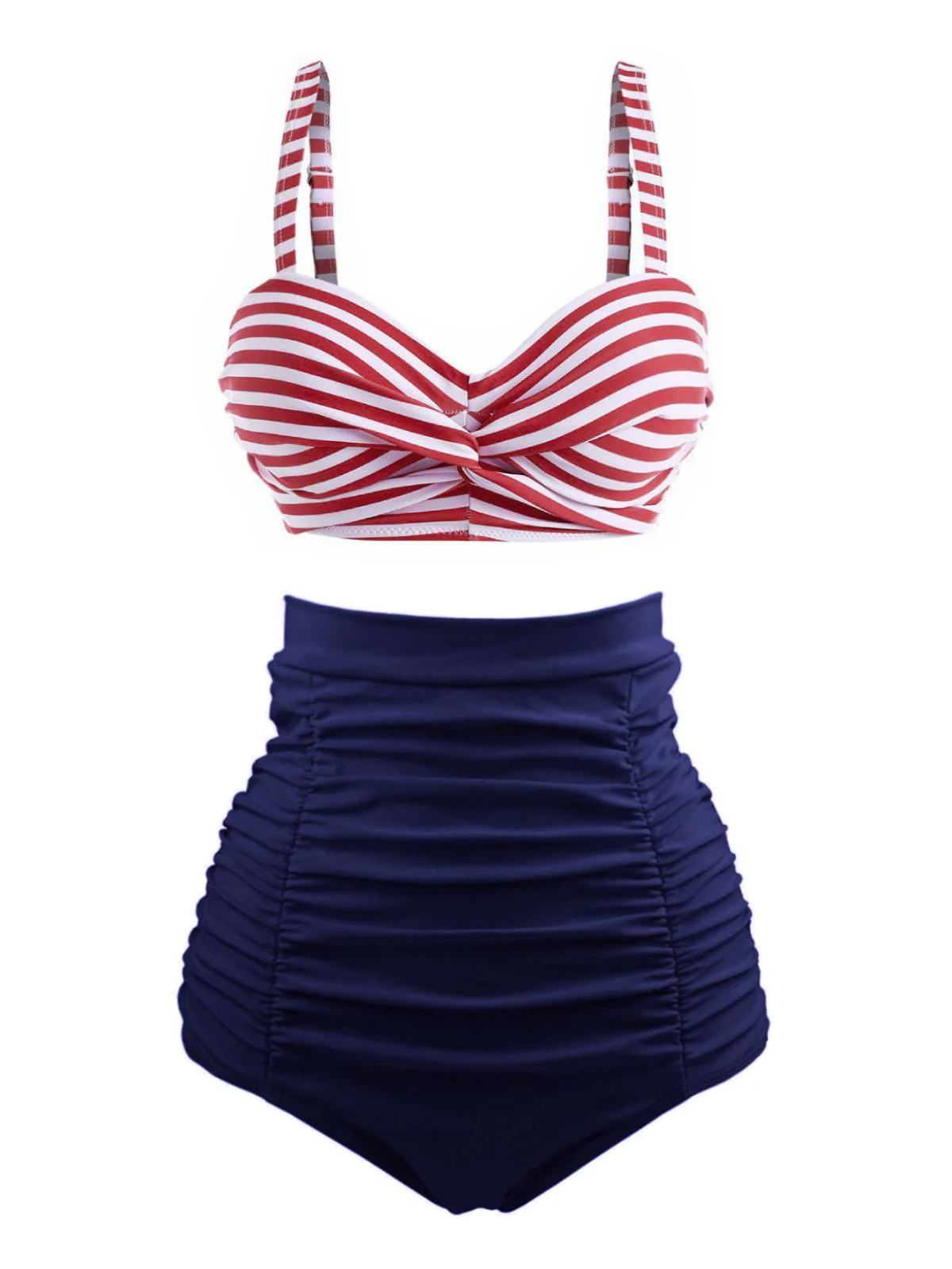 Sky Blue 1940s Plaid Cherry Vintage Bikini Set - Image 4