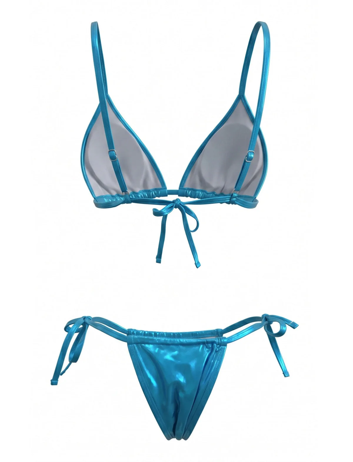 Sky Blue 1980s Sequined 3D Floral Bikini Set - Image 3