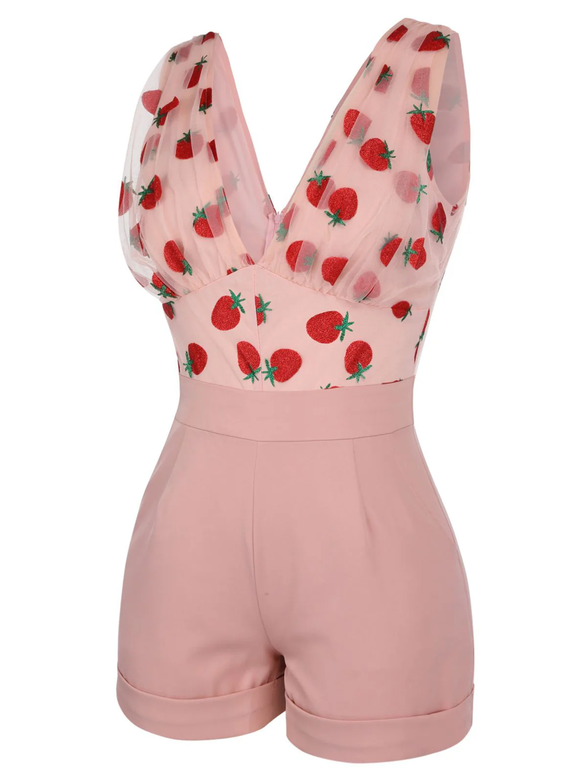 Strawberry Pink 1950s Patchwork Lace Romper - Image 3