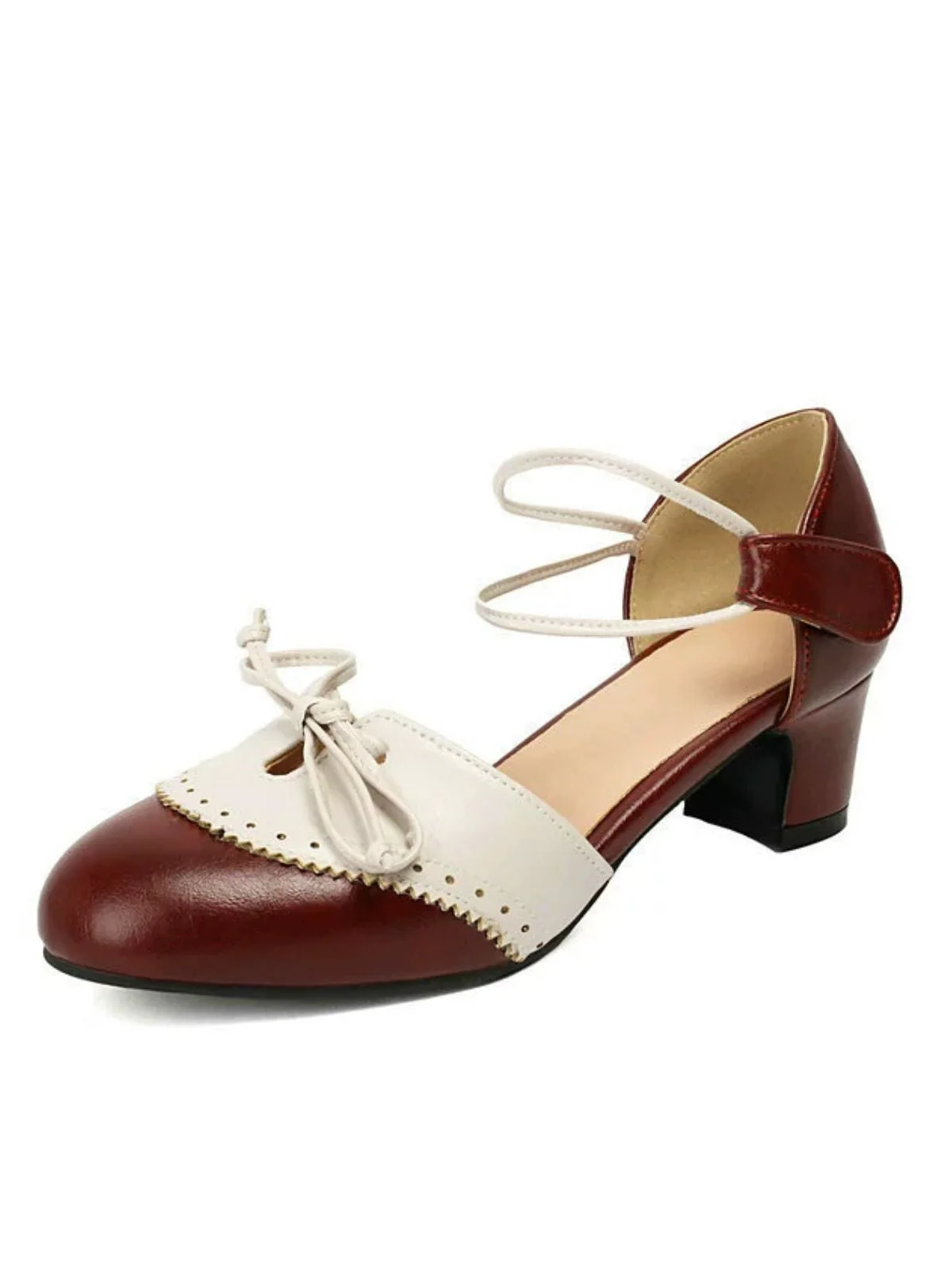 Two-Tone Bow Block Heel Mary Jane Pumps