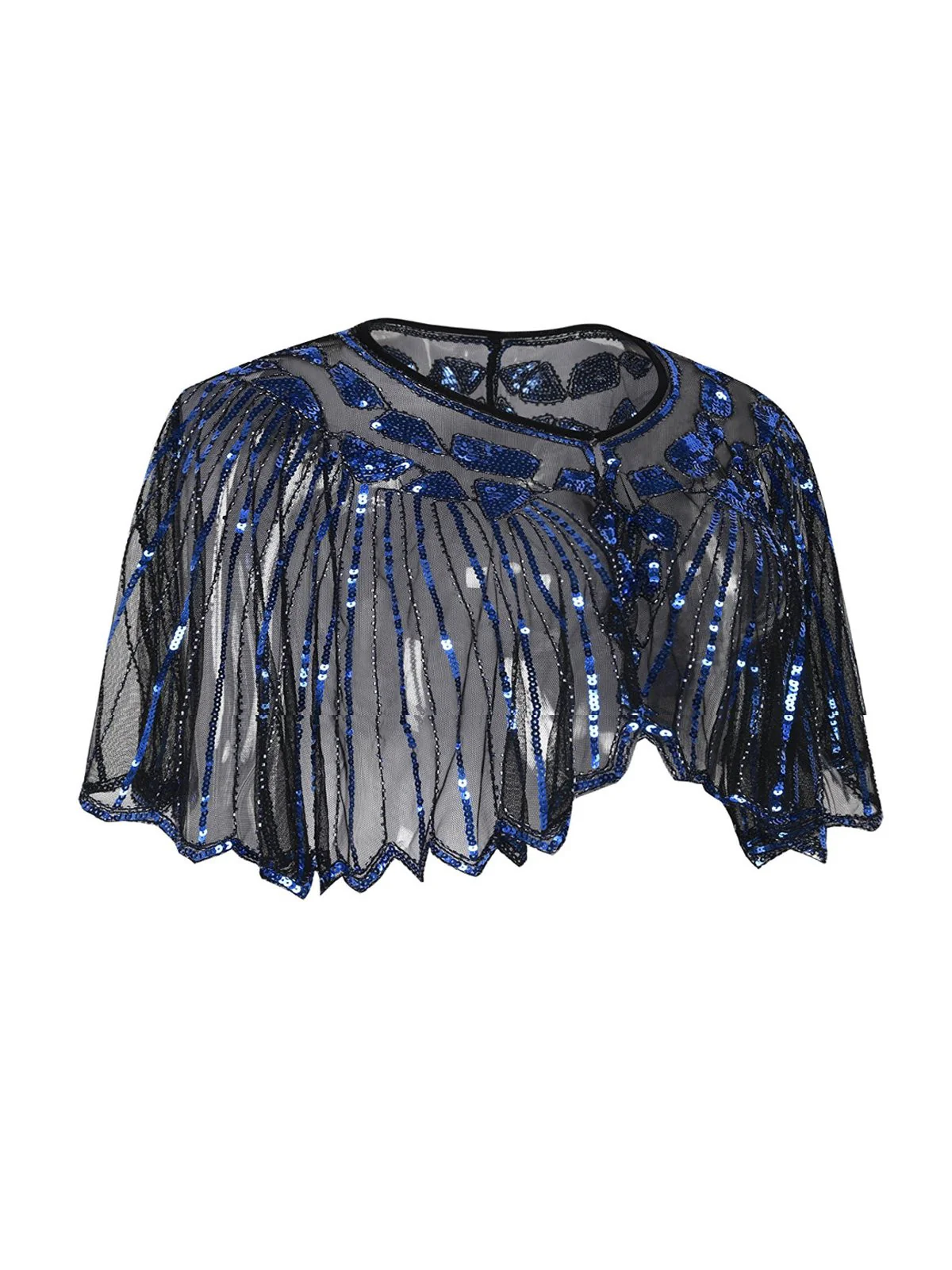 [US Warehouse] Blue 1920s Shawl Beaded Sequin Flapper Cape - Image 2