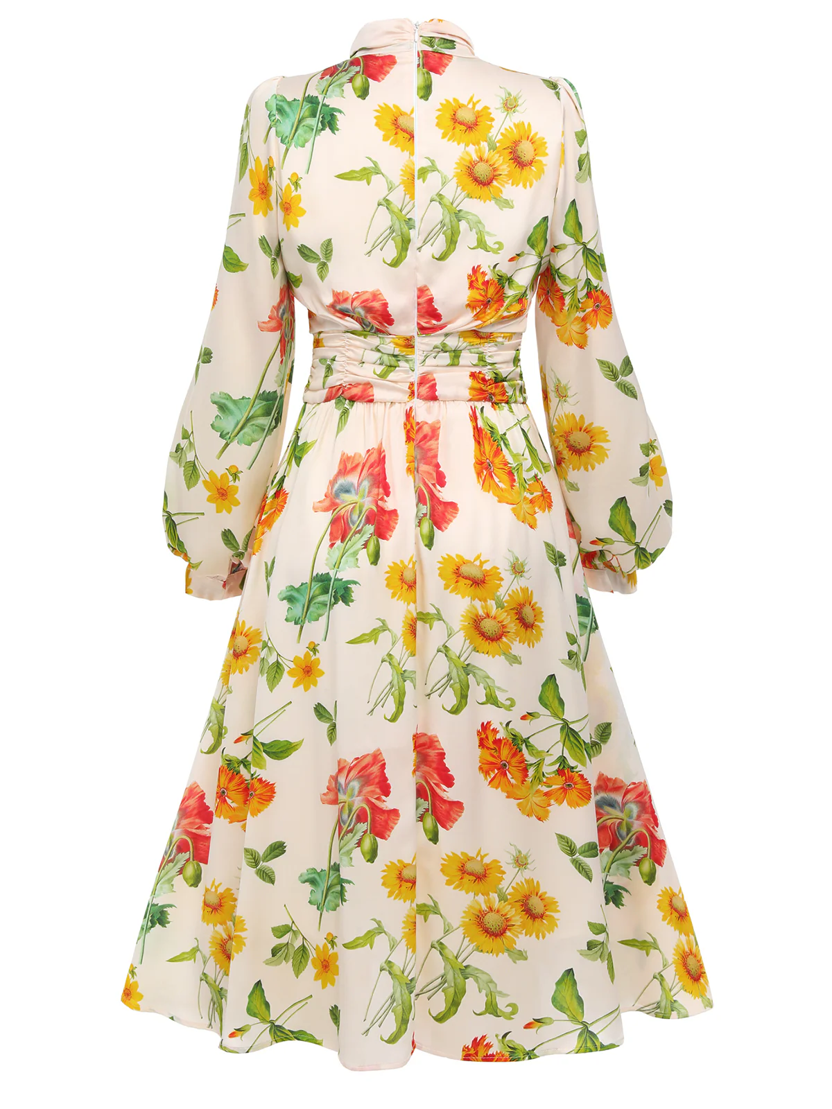 1930s Flower Long Sleeves Swing Dress - Image 3