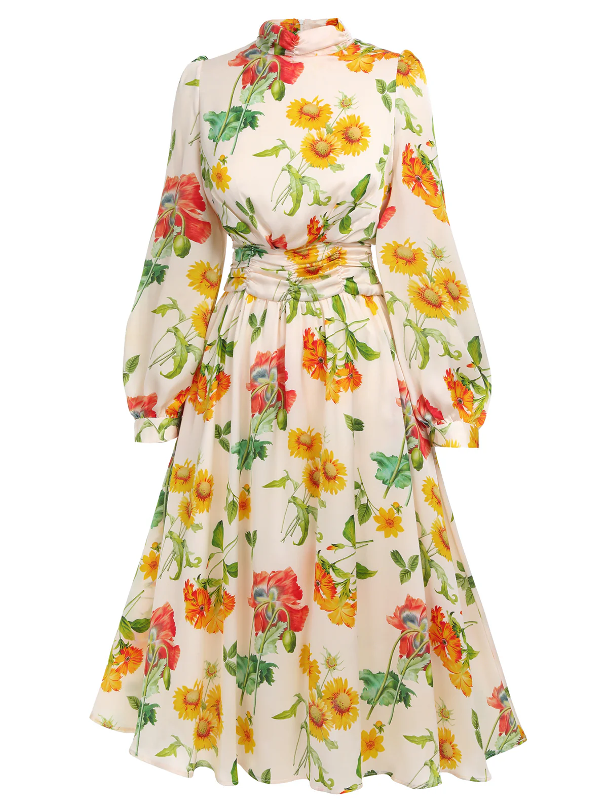1930s Flower Long Sleeves Swing Dress - Image 4