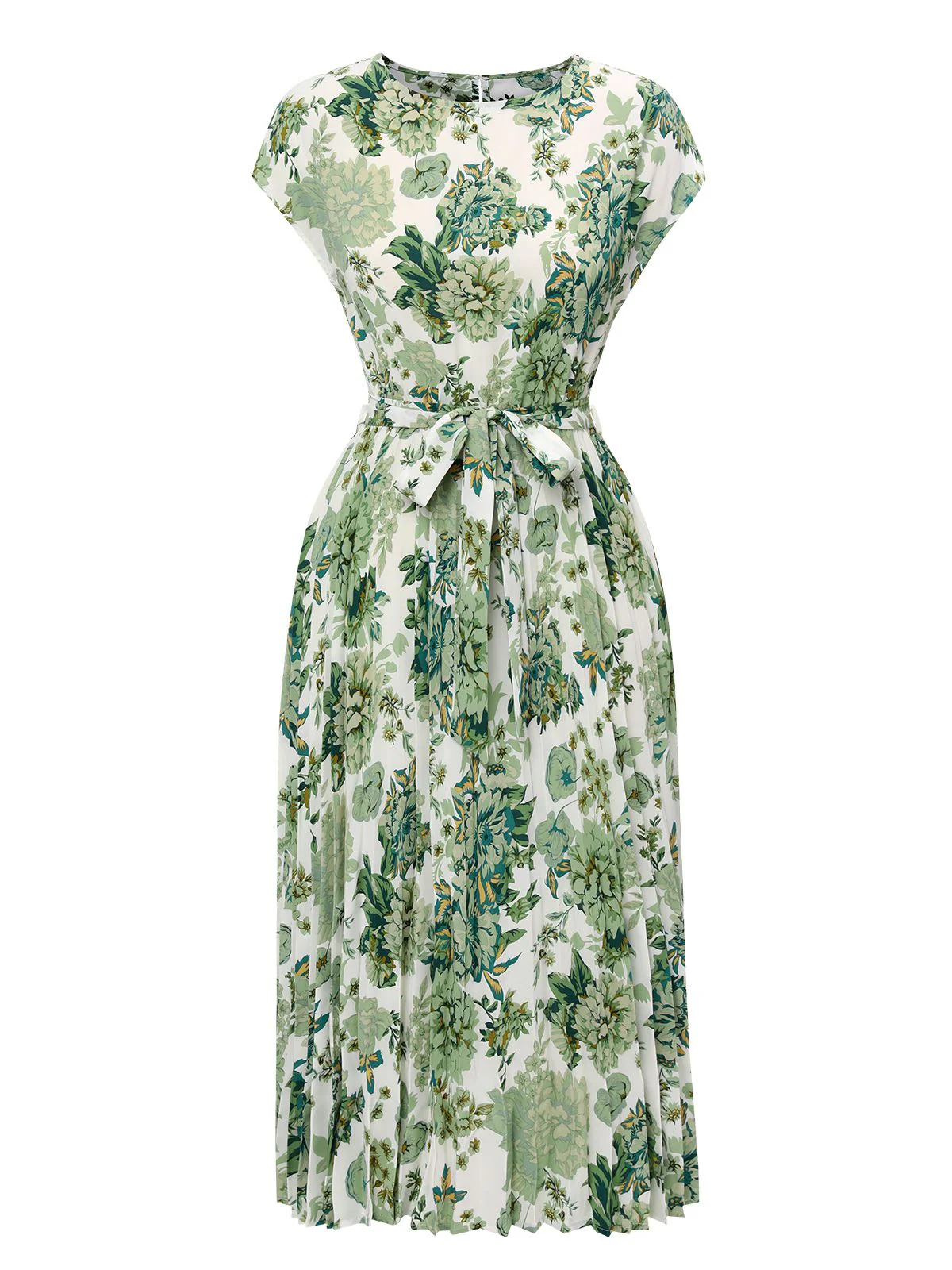[US Warehouse] Green 1940s Floral Tie Belt Dress