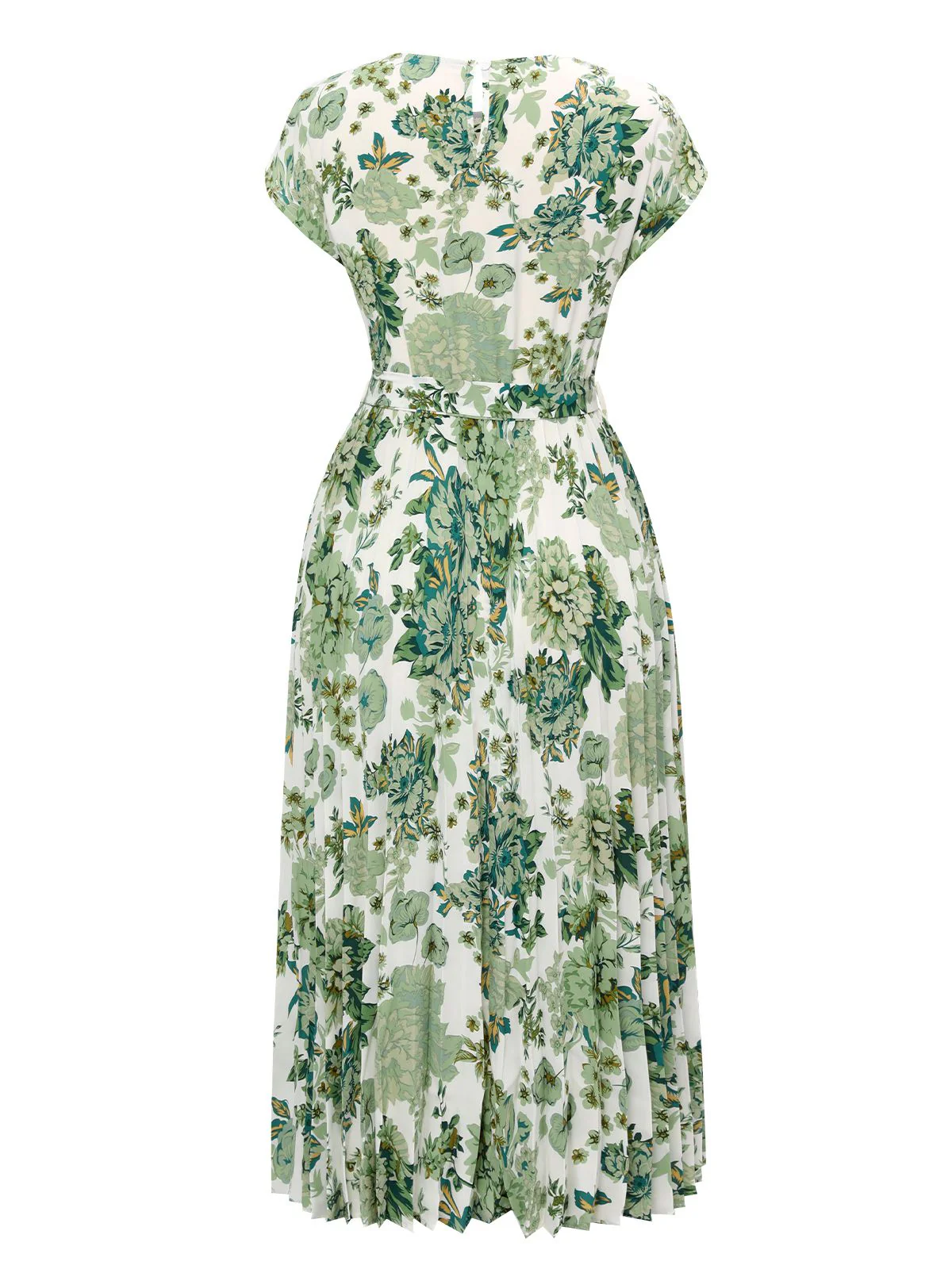 [US Warehouse] Green 1940s Floral Tie Belt Dress - Image 3
