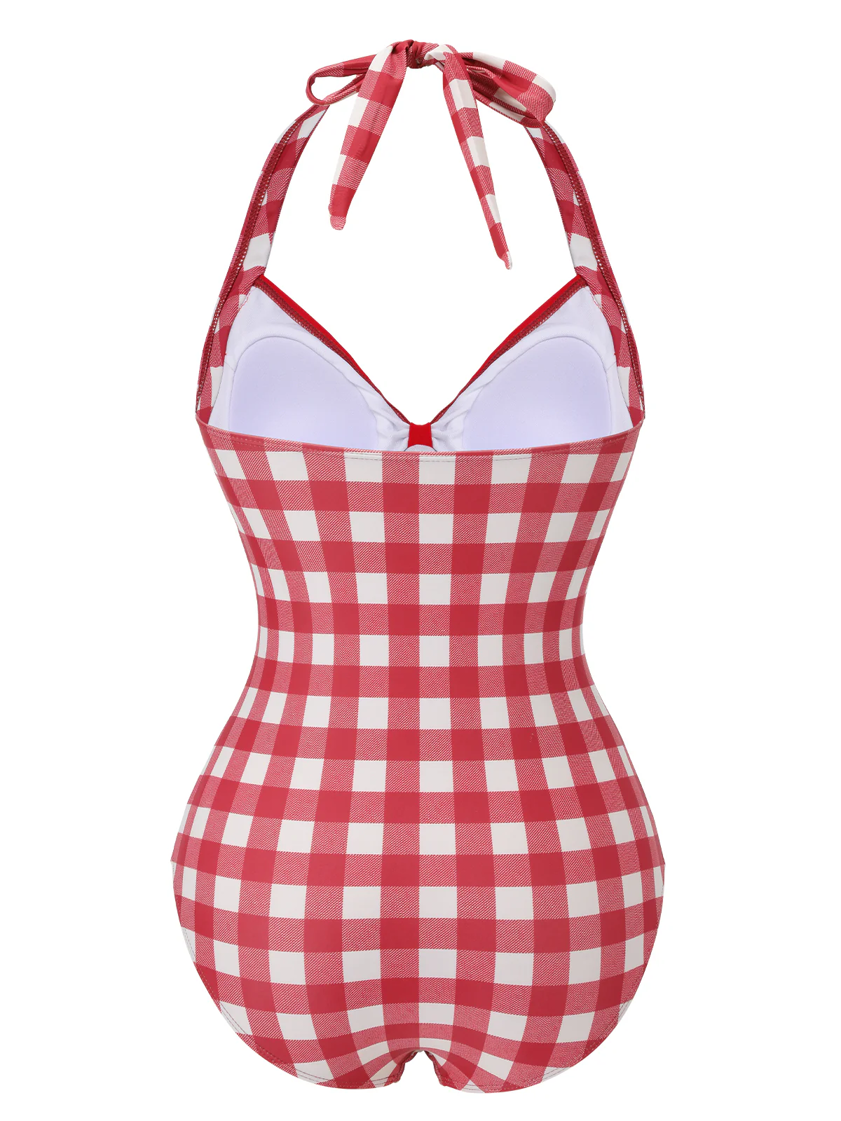 Red 1950s Plaids Added Bowknot Swimsuit - Image 4
